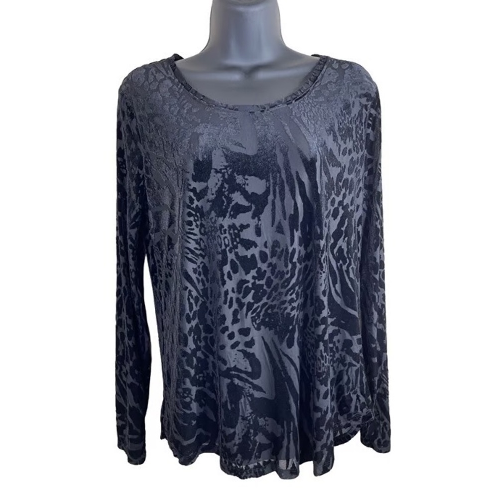 Simply Vera Vera Wang burnout velvet dark Charcoal Animal Print Long Sleeve‎ top